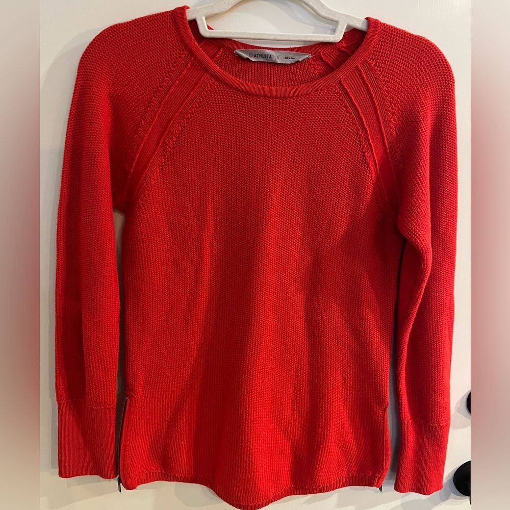 Athleta Varsity Knit Crewneck Sweater With Side Zippers